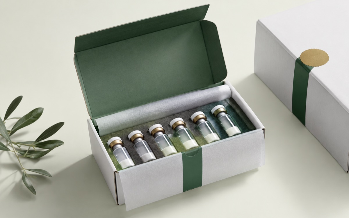 Plain tamper-evident packaging prepared for USPS dispatch